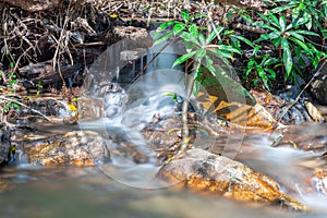 beautiful cascading waterfall over rocks long exposure in Chiangmai Chiang mai mountains northern thailand