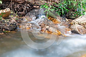 beautiful cascading waterfall over rocks long exposure in Chiangmai Chiang mai mountains northern thailand