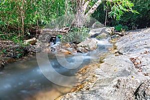 beautiful cascading waterfall over rocks long exposure in Chiangmai Chiang mai mountains northern thailand