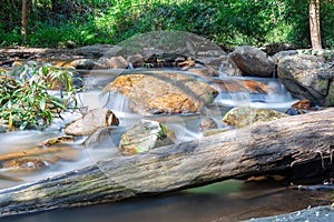 beautiful cascading waterfall over rocks long exposure in Chiangmai Chiang mai mountains northern thailand