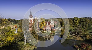 A beautiful castle and gardens - FÃ¼rst PÃ¼ckler Park in Bad Muskau - from a bird`s eye view