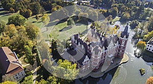 A beautiful castle and gardens - FÃ¼rst PÃ¼ckler Park in Bad Muskau - from a bird`s eye view