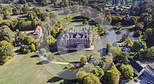 A beautiful castle and gardens - FÃ¼rst PÃ¼ckler Park in Bad Muskau - from a bird`s eye view