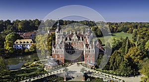 A beautiful castle and gardens - FÃ¼rst PÃ¼ckler Park in Bad Muskau - from a bird`s eye view