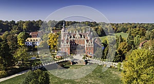 A beautiful castle and gardens - FÃ¼rst PÃ¼ckler Park in Bad Muskau - from a bird`s eye view