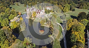 A beautiful castle and gardens - FÃ¼rst PÃ¼ckler Park in Bad Muskau - from a bird`s eye view