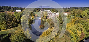 A beautiful castle and gardens - FÃ¼rst PÃ¼ckler Park in Bad Muskau - from a bird`s eye view