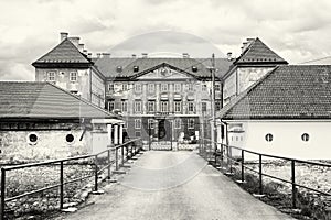 Beautiful castle in Holic, Slovakia, black and white