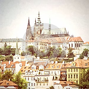 Beautiful castle in Prague, Czech republic, illustration