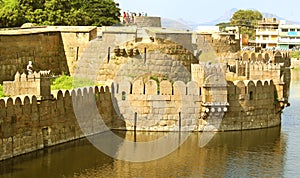 Beautiful castle wall and battlements with trench photo