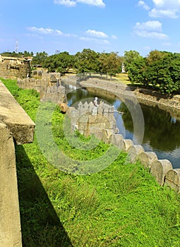 Beautiful castle wall and battlements with trench photo