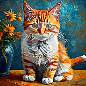 Beautiful cat oil painting - ai generated image