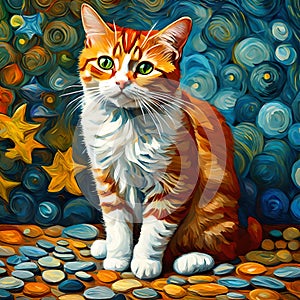 Beautiful cat oil painting - ai generated image