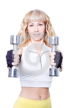 Beautiful caucasian woman lifting weights