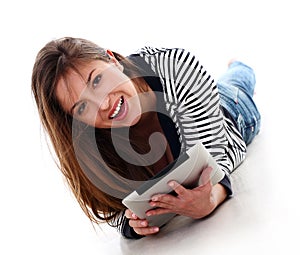 Beautiful caucasian woman with tablet PC