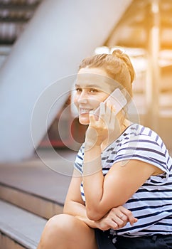 Beautiful caucasian young woman using smart phone to her boyfriend,Positive thinking,Happy and smiling