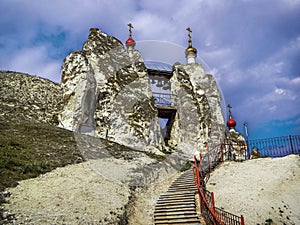 Beautiful cave temple. chalk mountains