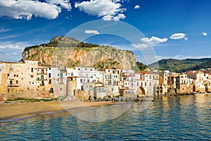 Beautiful Cefalu, beach resort on Tyrrhenian coast of Sicily, Italy