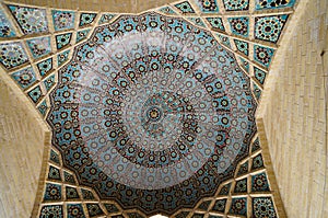 Beautiful ceiling of Nasir al-Mulk Mosque in Shiraz, Iran.