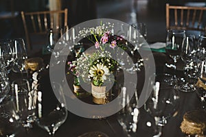Beautiful centerpieces with vintage decoration for weddings. photo