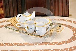 Beautiful ceramic tea set on a table