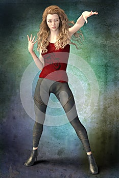 Beautiful CG female urban fantasy paranormal character with attitude in magical pose. This figure is particularly suited to book