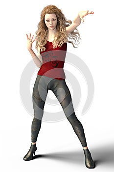 Beautiful CG female urban fantasy paranormal character with attitude in magical pose. This figure is particularly suited to book photo