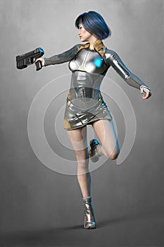 Beautiful CG futuristic woman running