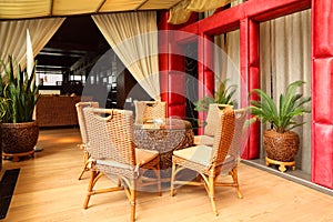 Beautiful chairs and table in empty restaurant photo