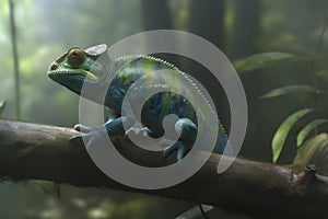 Beautiful of chameleon panther, chameleon panther on branch. Neural network AI generated