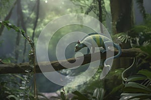 Beautiful of chameleon panther, chameleon panther on branch. Neural network AI generated