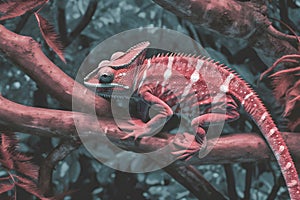 Beautiful of chameleon panther, chameleon panther on branch. Neural network AI generated