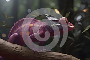 Beautiful of chameleon panther, chameleon panther on branch. Neural network AI generated