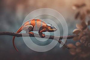 Beautiful of chameleon panther, chameleon panther on branch. Neural network AI generated