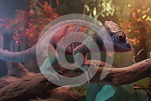 Beautiful of chameleon panther, chameleon panther on branch. Neural network AI generated