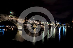 Beautiful Charles Bridge Karluv Most at night, Prague, Czech Republic