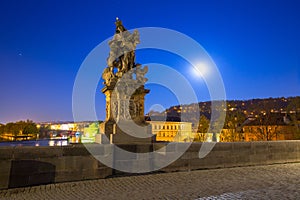 Beautiful Charles bridge in Prague at night, Czech Republic