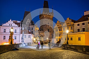 Beautiful Charles bridge in Prague at night, Czech Republic