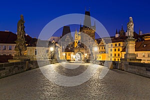 Beautiful Charles bridge in Prague at night, Czech Republic