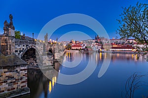 Beautiful Charles bridge in Prague at night, Czech Republic