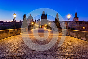 Beautiful Charles bridge in Prague at night, Czech Republic