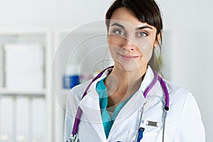 Beautiful charming friendly smiling female medicine therapeutist doctor