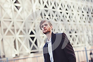 Beautiful charming man in shirt and stylish jacket