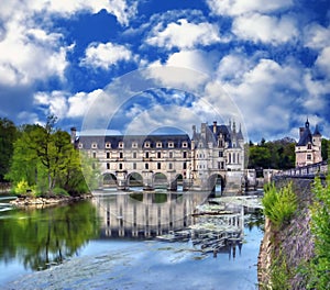 Beautiful Chateau de Chenonceau  over the river Cher, Loire Valley, France