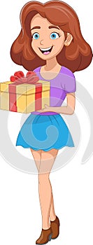 Beautiful cheerful girl with a gift box