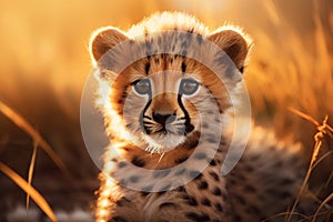 Beautiful cheetah cub at sunset