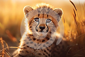 Beautiful cheetah cub at sunset