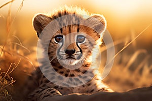 Beautiful cheetah cub at sunset