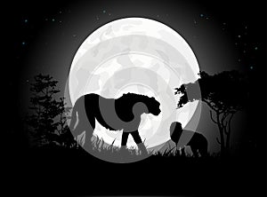 Beautiful Cheetah silhouettes with giant moon background