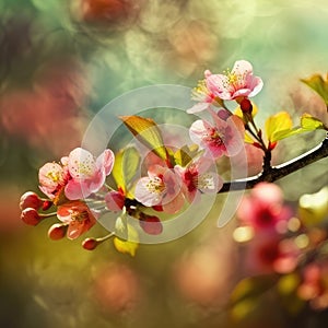 Beautiful cherry blossom branch in spring time floral background